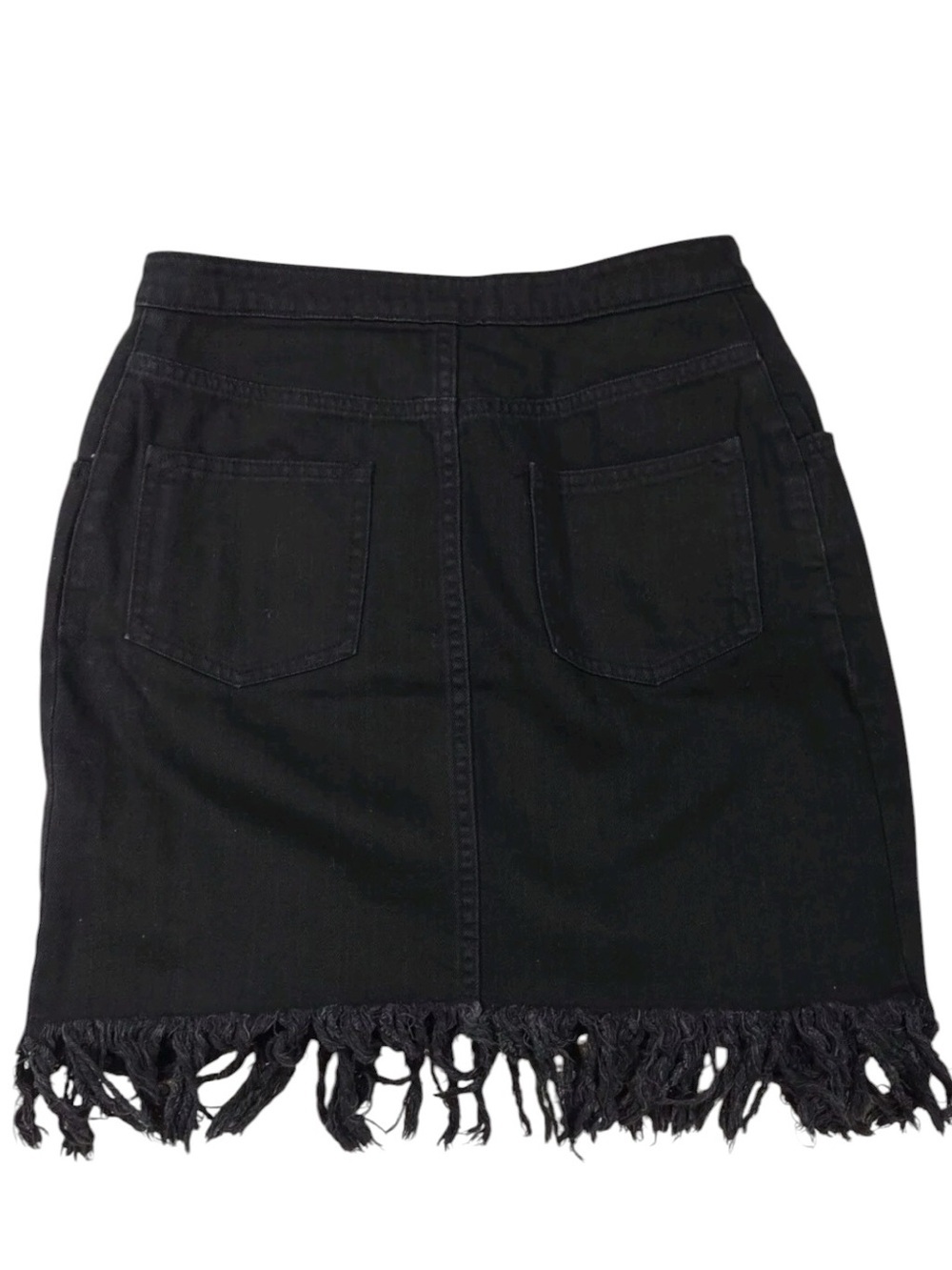 Anthropologie Pilcro and the Letterpress Black Fringe Denim Skirt 6 Button Front - Picture 5 of 9